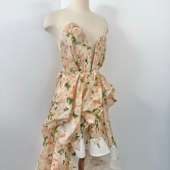 ZIMMERMANN Natura Draped Strapless Dress High-Low Azalea Floral 0 (US4) - Picture 8 of 16
